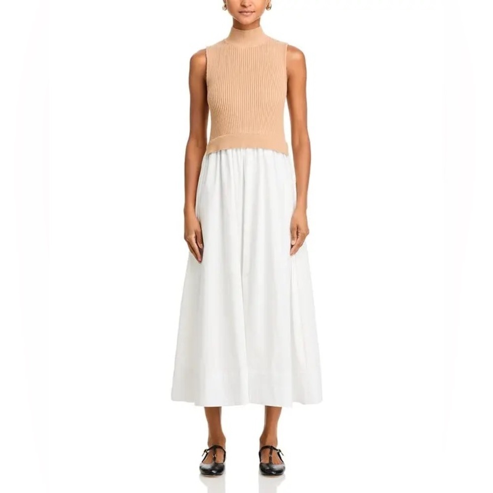 NWT ENGLISH FACTORY Mixed Media Turtleneck Tan/White Midi Dress Sz Large - Picture 11 of 13